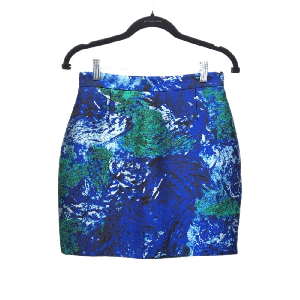 Proenza Schouler Silk Skirt Blue Green Abstract Print Mini‎ Short Size 4